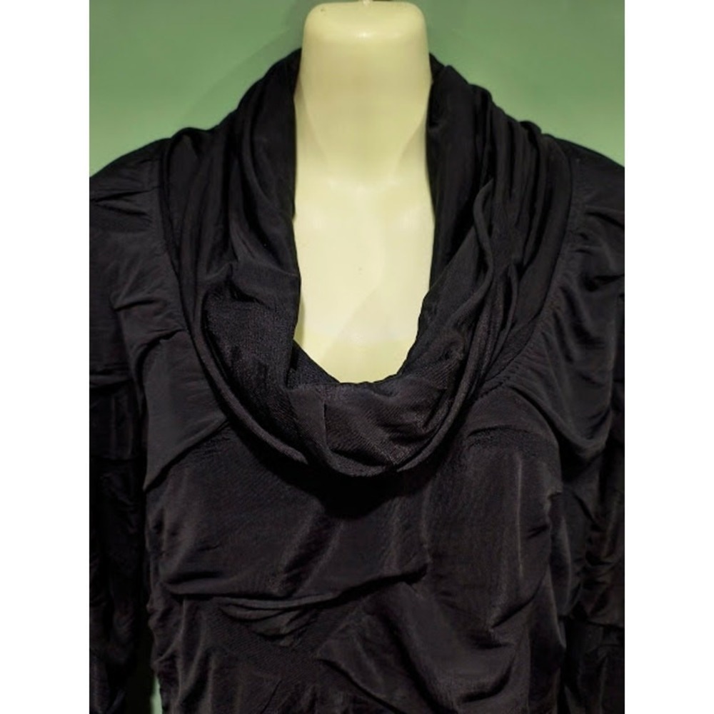 Soft Works Long Sleeve Textured Dress with Cowl Neck, Black, Sz SP - Picture 2 of 4